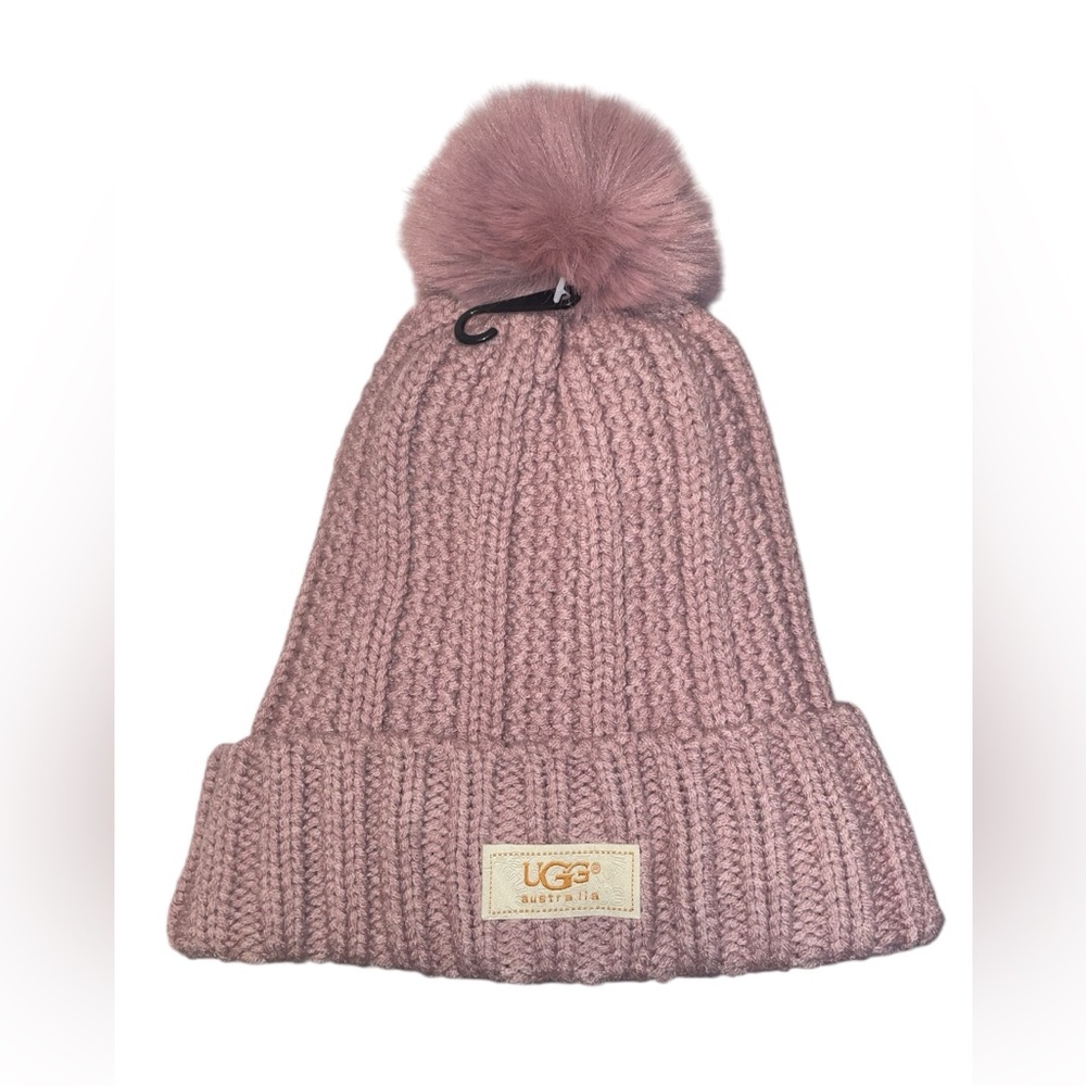 UGG Plum/Pink Knit Beanie with Pom Pom